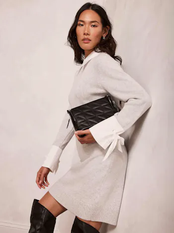 Mint Velvet Cashmere Blend Mini Jumper Shirt Dress, Light Grey