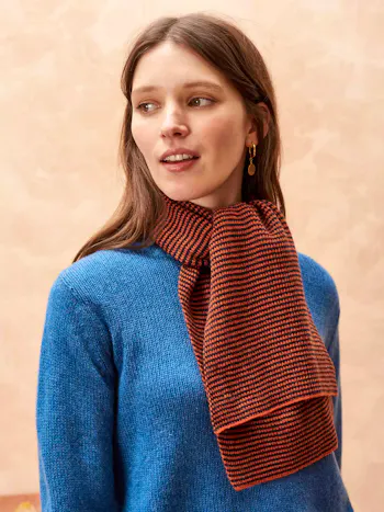 Brora Cashmere Fine Stripe Scarf, Ember/Midnight