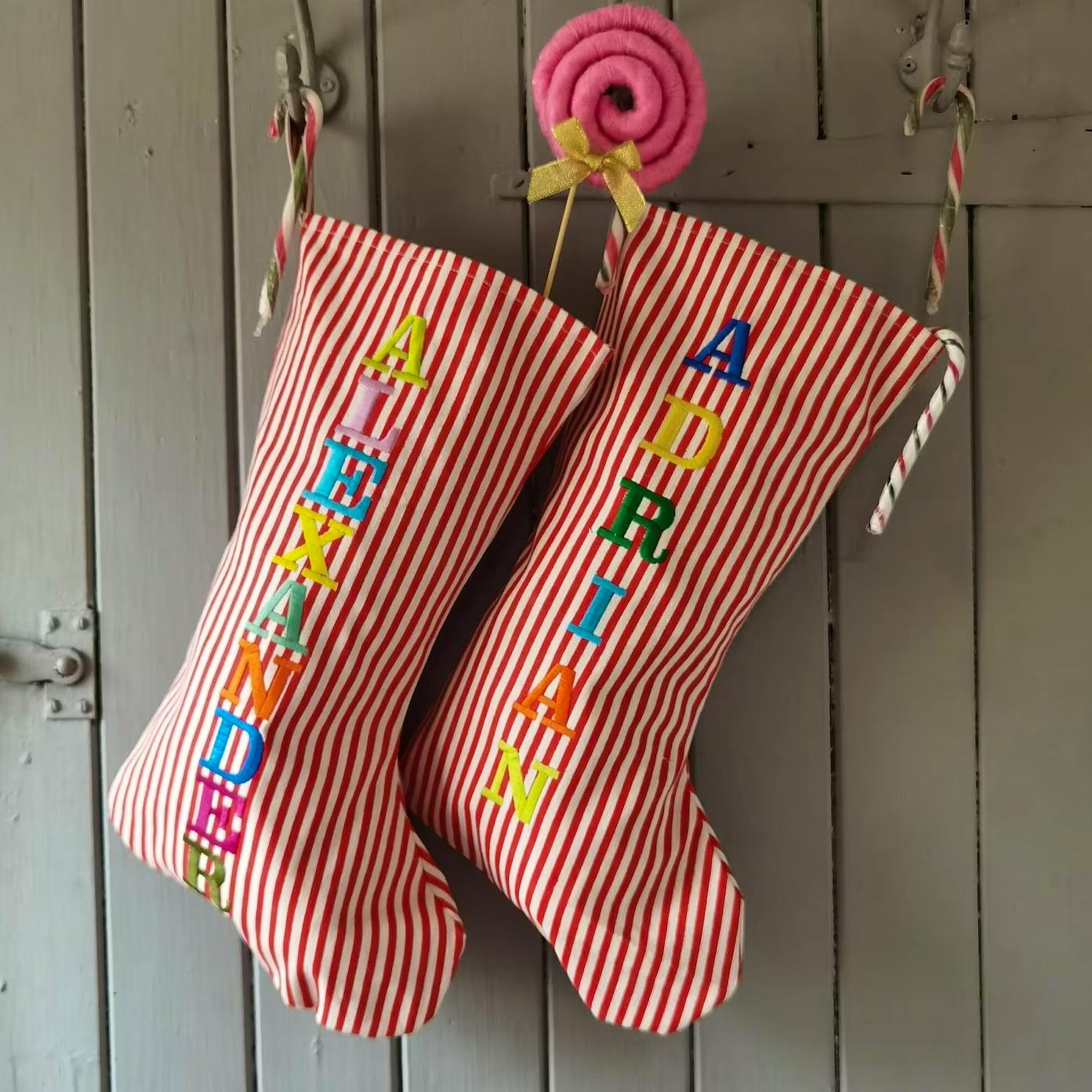 Etsy Luxury Personalised Red Stripe Christmas Stocking, Candy Cane Stocking, from £32