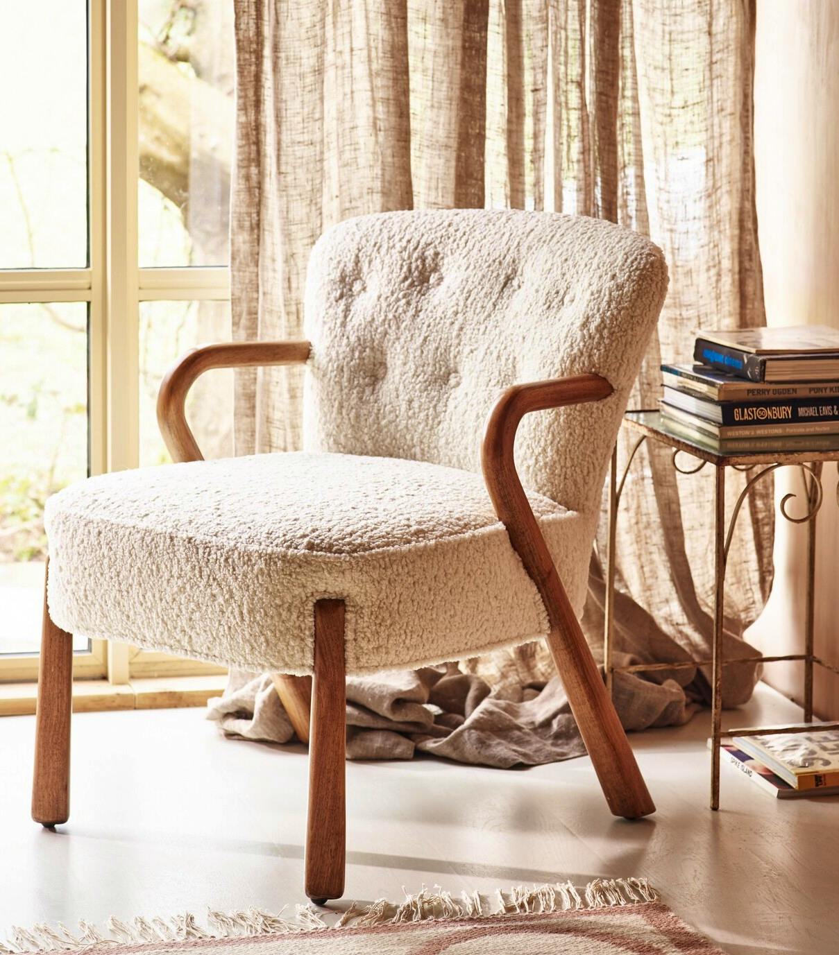 Oliver Bonas Rizado White Faux Sheepskin Boucle Armchair, £495