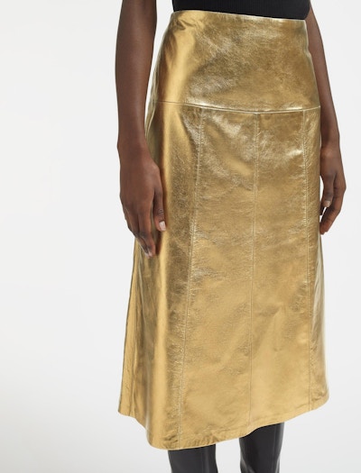 Cefinn Gold Leather Midi Skirt, £390