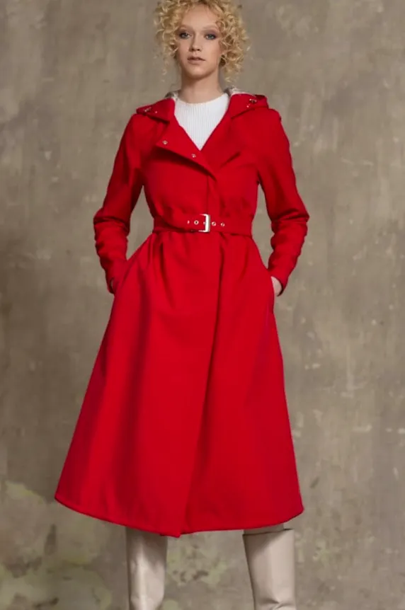 Rain Sisters Short Red Waterproof Coat In A-Line Cut: Classic Red, £371