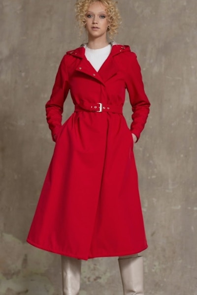 Rain Sisters Short Red Waterproof Coat In A-Line Cut: Classic Red, £371