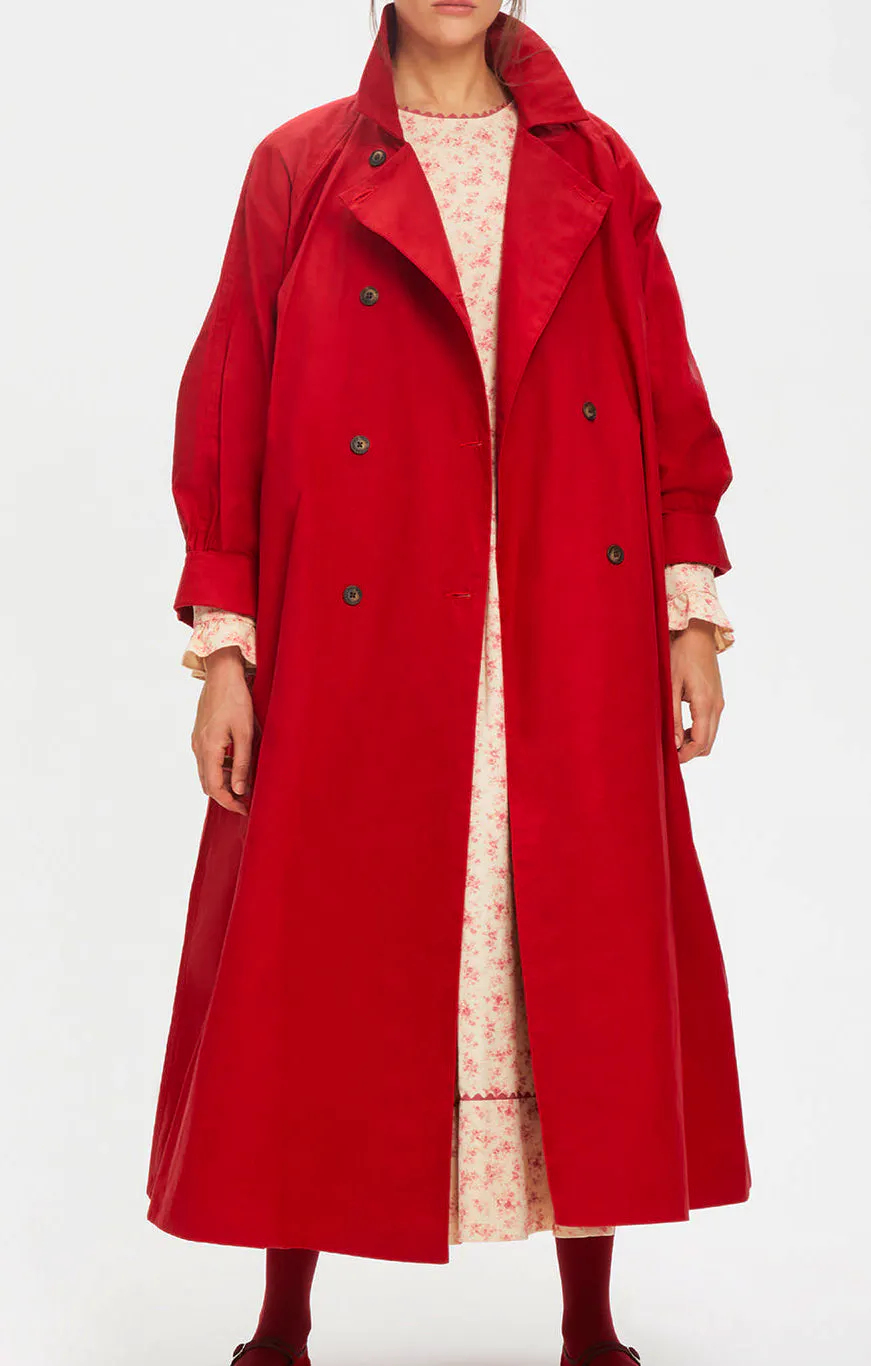 Cabbages & Roses Long Robin Coat in Red Waxed Cotton, £599