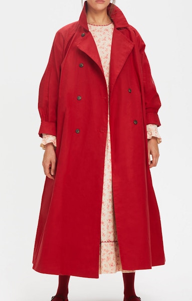 Cabbages & Roses Long Robin Coat in Red Waxed Cotton, £599