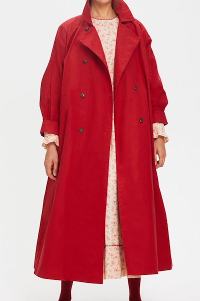 Cabbages & Roses Long Robin Coat in Red Waxed Cotton, £599