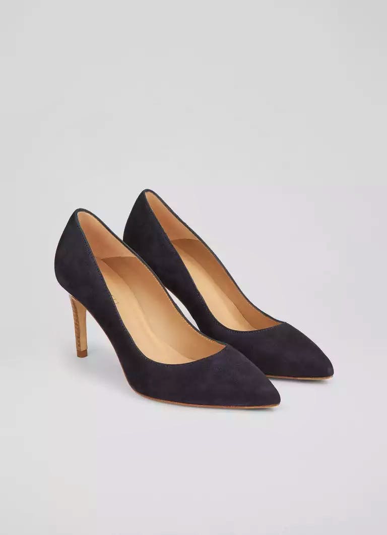 LK Bennett Floret Navy Suede Pointed Toe Courts, £249