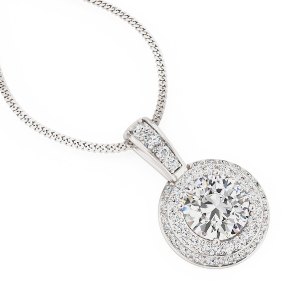 Diamond Pendant A beautiful three tier halo lab grown diamond pendant in 18ct white gold, from £883