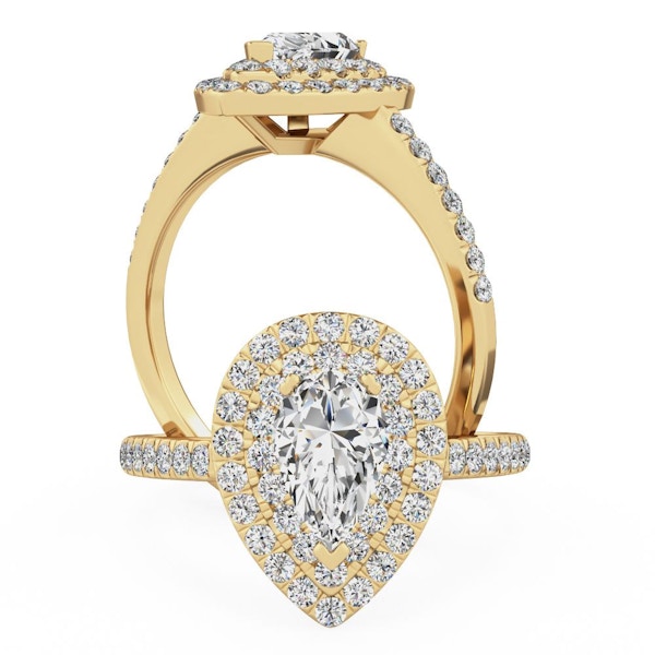 Pear-Shaped Ring A stunning lab grown diamond pear shaped double halo with shoulder stones in 18ct yellow gold, from £2,084