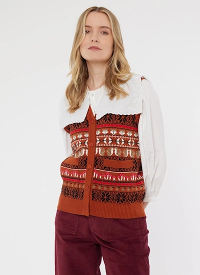 Joanie Clothing Hamish Fair Isle Sweater Vest – Rust, NOW £33 (Was £55)
