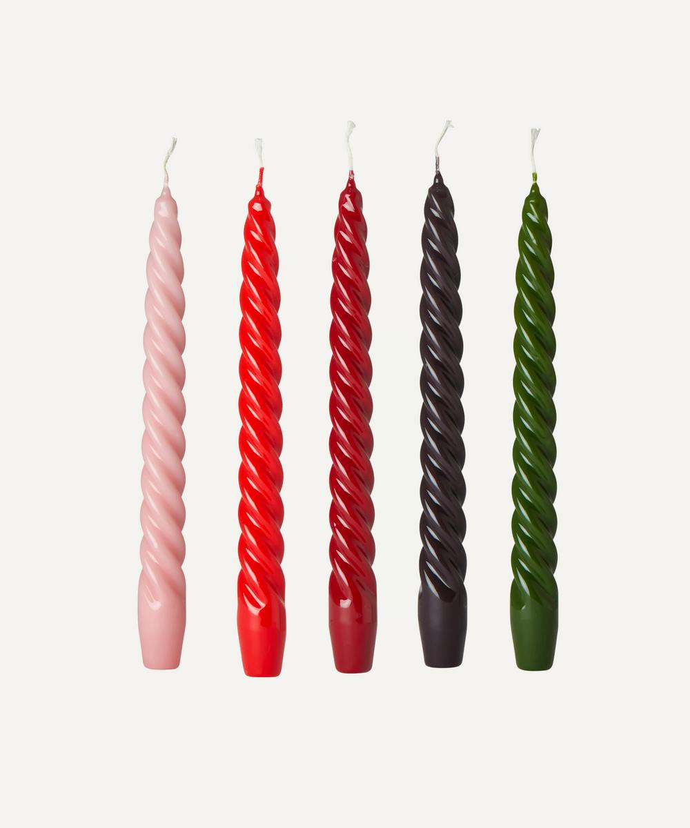 Set Of 6 Lacquered Tall Twist Candles, Various Colours £32