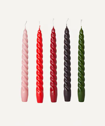 Set Of 6 Lacquered Tall Twist Candles, Various Colours
