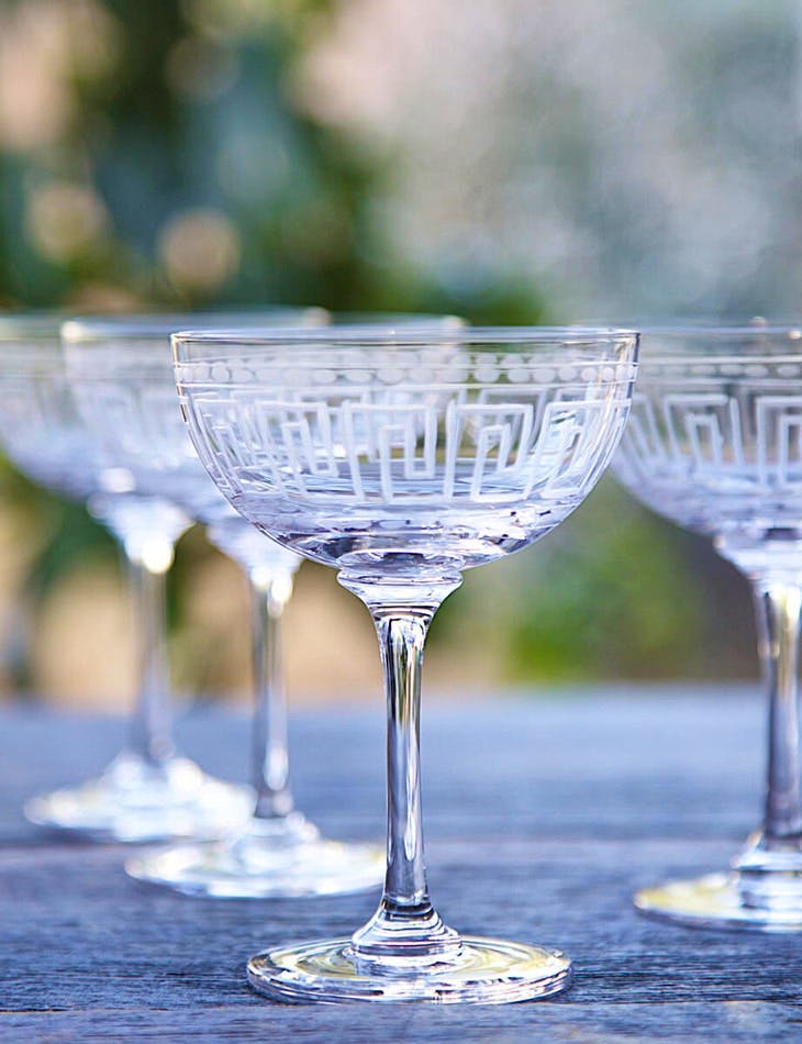 Six Champagne Saucers with Greek Key Design NOW £69.70 (Was £82)