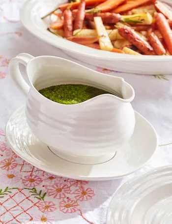 White Porcelain Gravy Boat & Stand