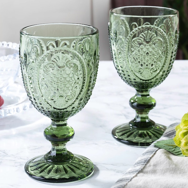 B&Q Set of 4 Vintage Green & Clear Christmas Drinking Wine Glass Goblets, £22.40