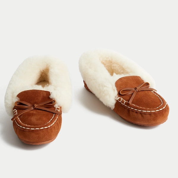 Marks & Spencer Suede Shearling Cuff Moccasin Slippers, £49.50
