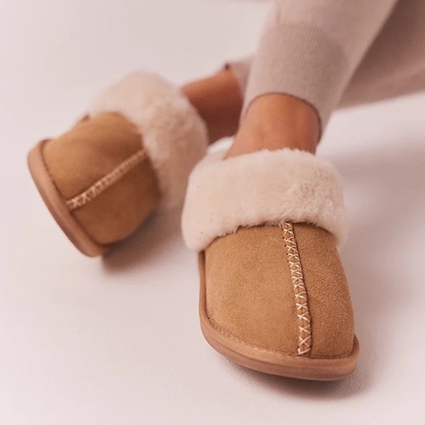 The White Company Suede Faux Fur Trim Boot Slippers, £59