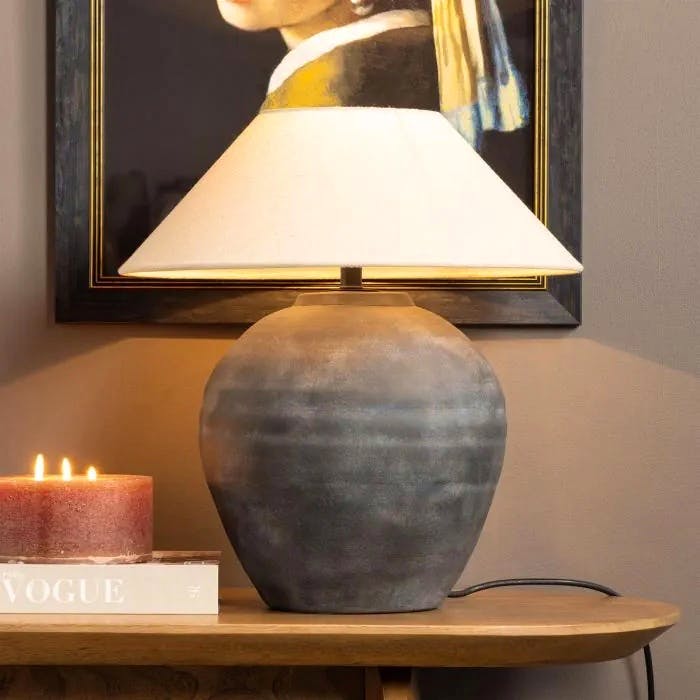 Where Saints Go Nala Table Lamp - Natural Light Shade - Black Stone Effect Base, £125