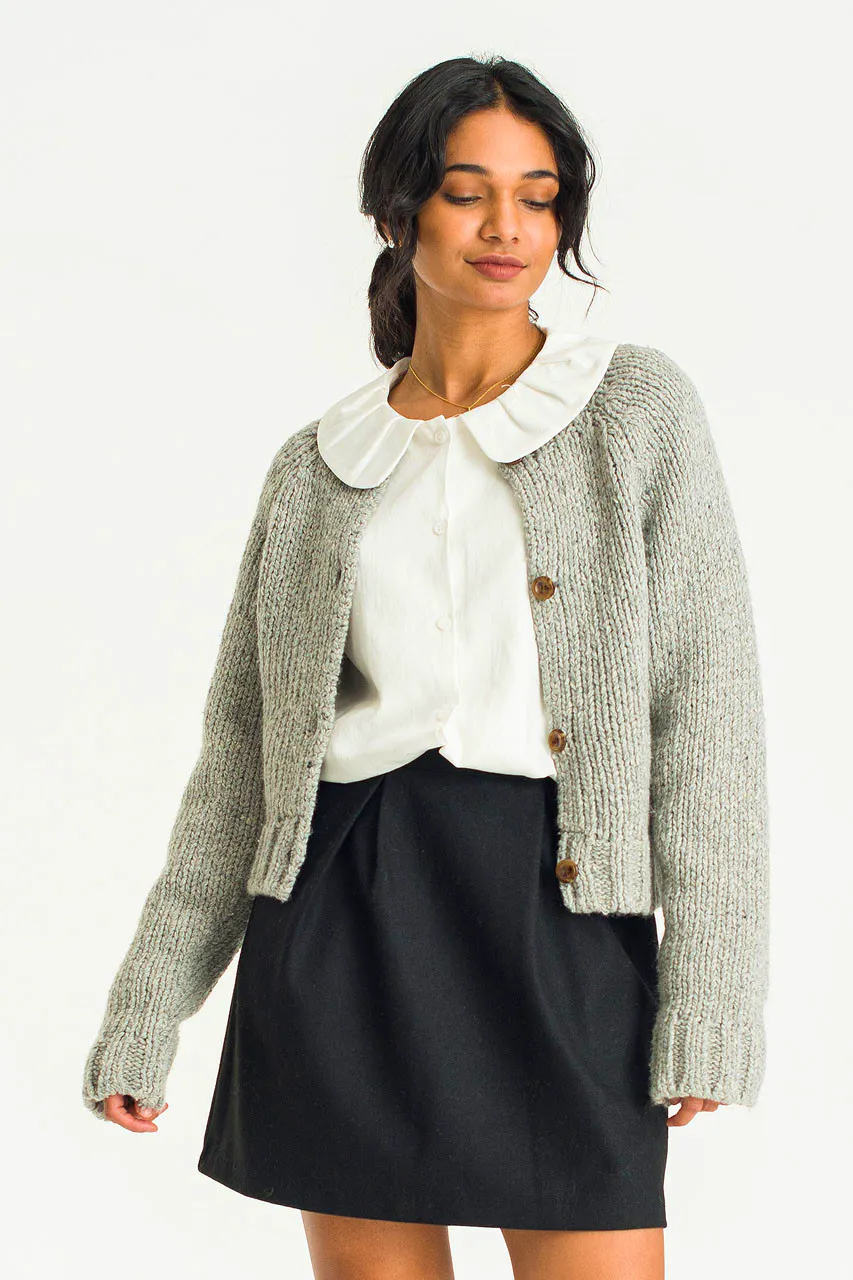 Olive Clothing Tomo Flecked Crop Cardigan, Grey, £109