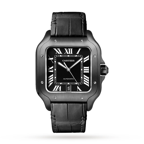 Cartier Santos De Cartier Watch Large Model, Automatic Movement, Steel, ADLC, Interchangeable Rubber And Leather Bracelets £7,950