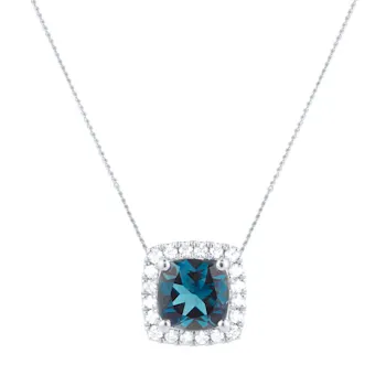 18ct White Gold 0.20cttw Diamond Halo London Blue Topaz Pendant