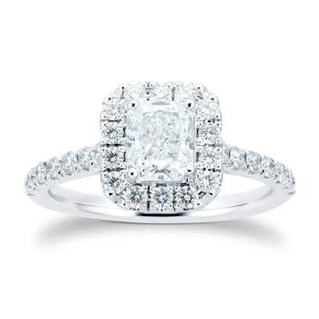 Platinum 1.50cttw Diamond Radiant Cut Halo Ring