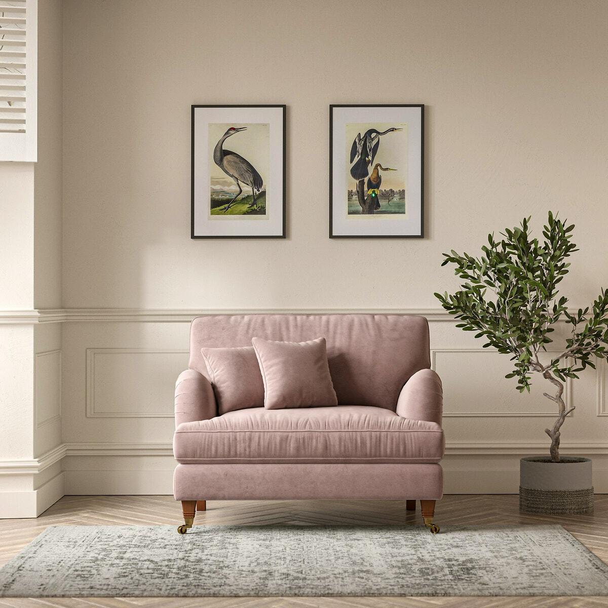 Emeline Velvet Snuggle Chair with Antique Castor Legs £899