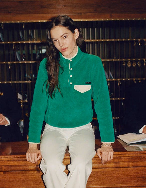 Sporty & Rich Buttoned Polar Sweatshirt - Green/Cream, £120 (Was £170)