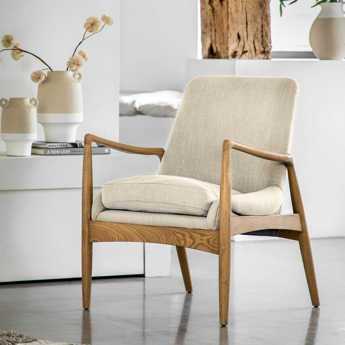 Casa Mid-Century Linen & Solid Oak Armchair £499