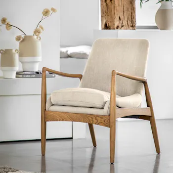Casa Mid-Century Linen & Solid Oak Armchair