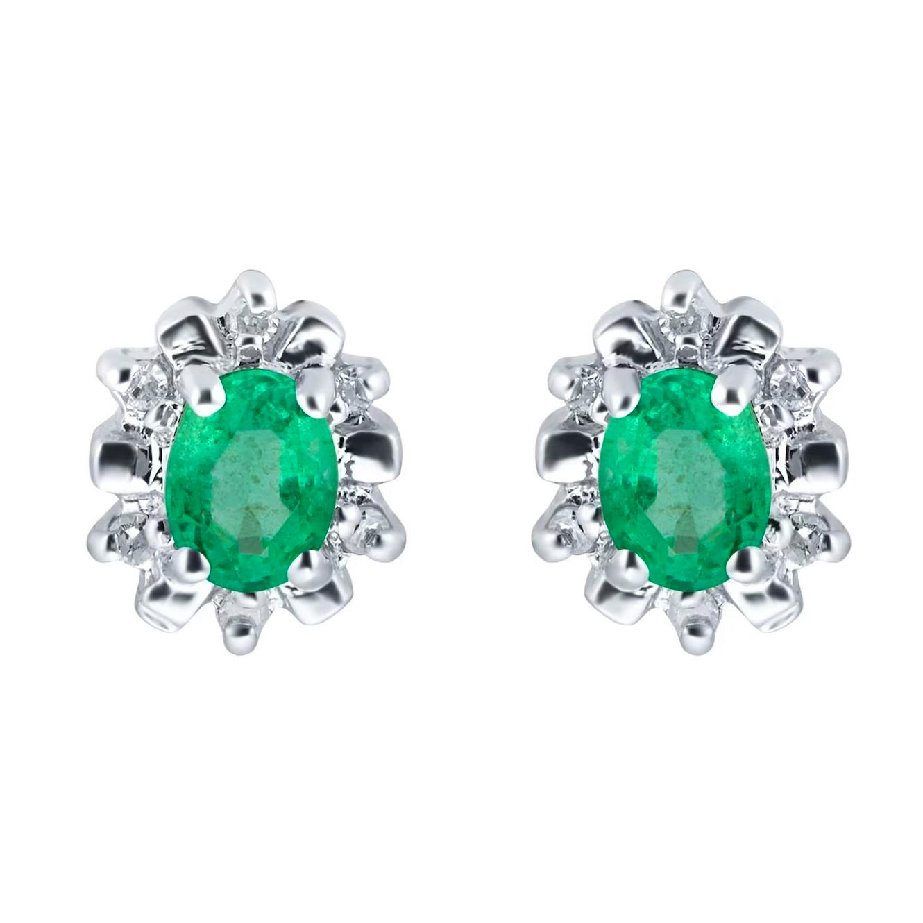 Goldsmiths 9ct White Gold Emerald & Diamond Studs £350