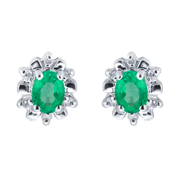 Goldsmiths 9ct White Gold Emerald & Diamond Studs