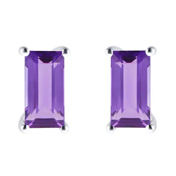 Goldsmiths 9ct White Gold Baguette Cut Amethyst Stud Earrings
