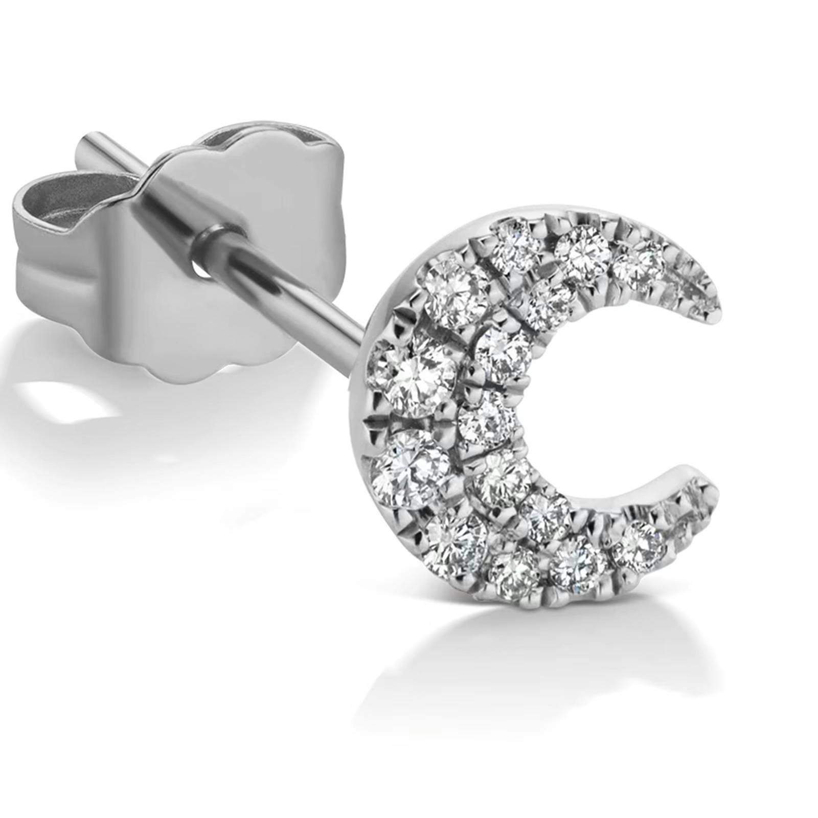 Maria Tash 18ct White Gold 0.06ct Diamond Moon Single Traditional Stud Earring £435