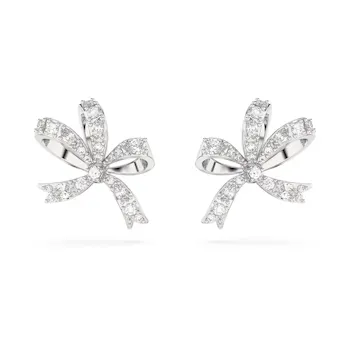 Swarovski Volta Rhodium Plated Small Bow Detail Stud Earrings