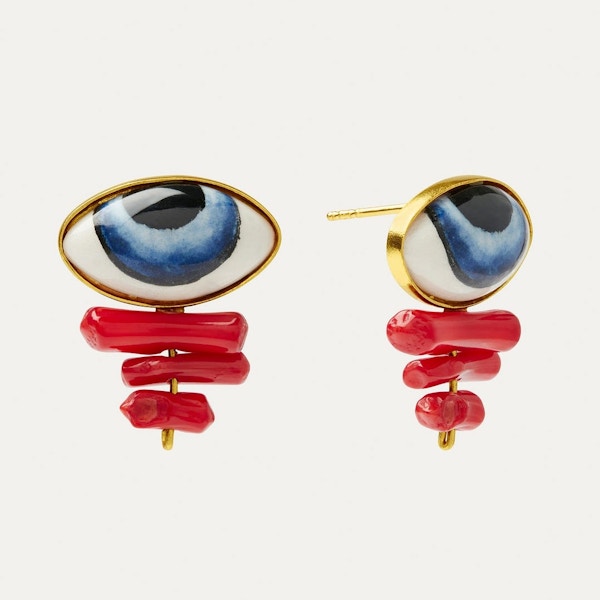 Ottoman Hands Adira Blue Porcelain Evil Eye Stud Earrings, £65