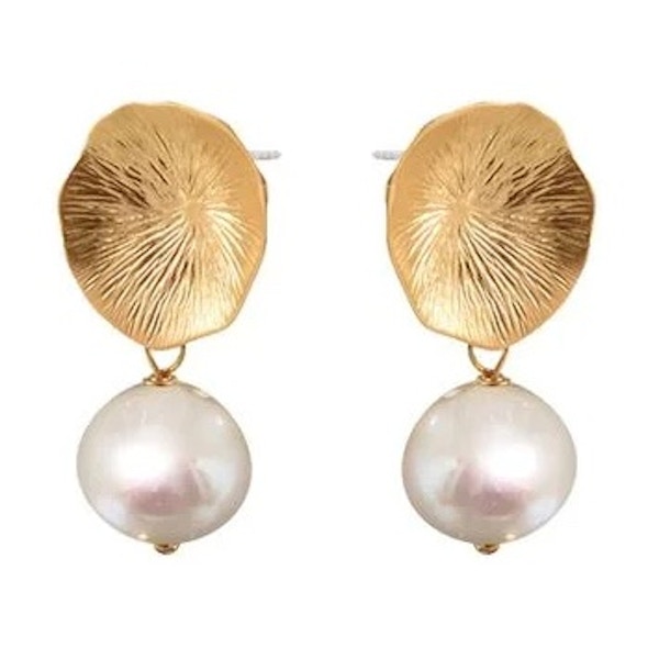 V&A Freshwater Pearl Leaf-Textured Stud Earrings By Mirabelle, £75