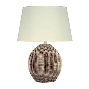 Antique Cream Wash Rattan and Cotton Club Shade Table Lamp