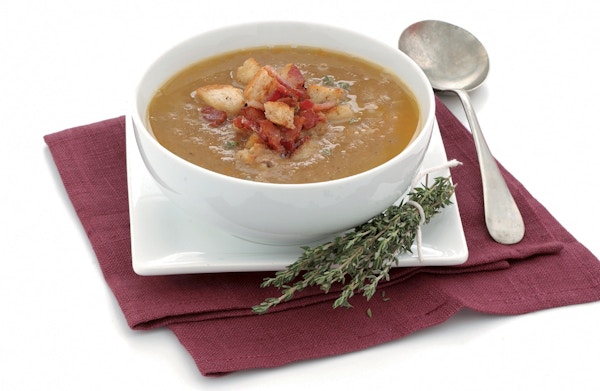 Chestnut Soup With Bacon & Thyme Croutons 