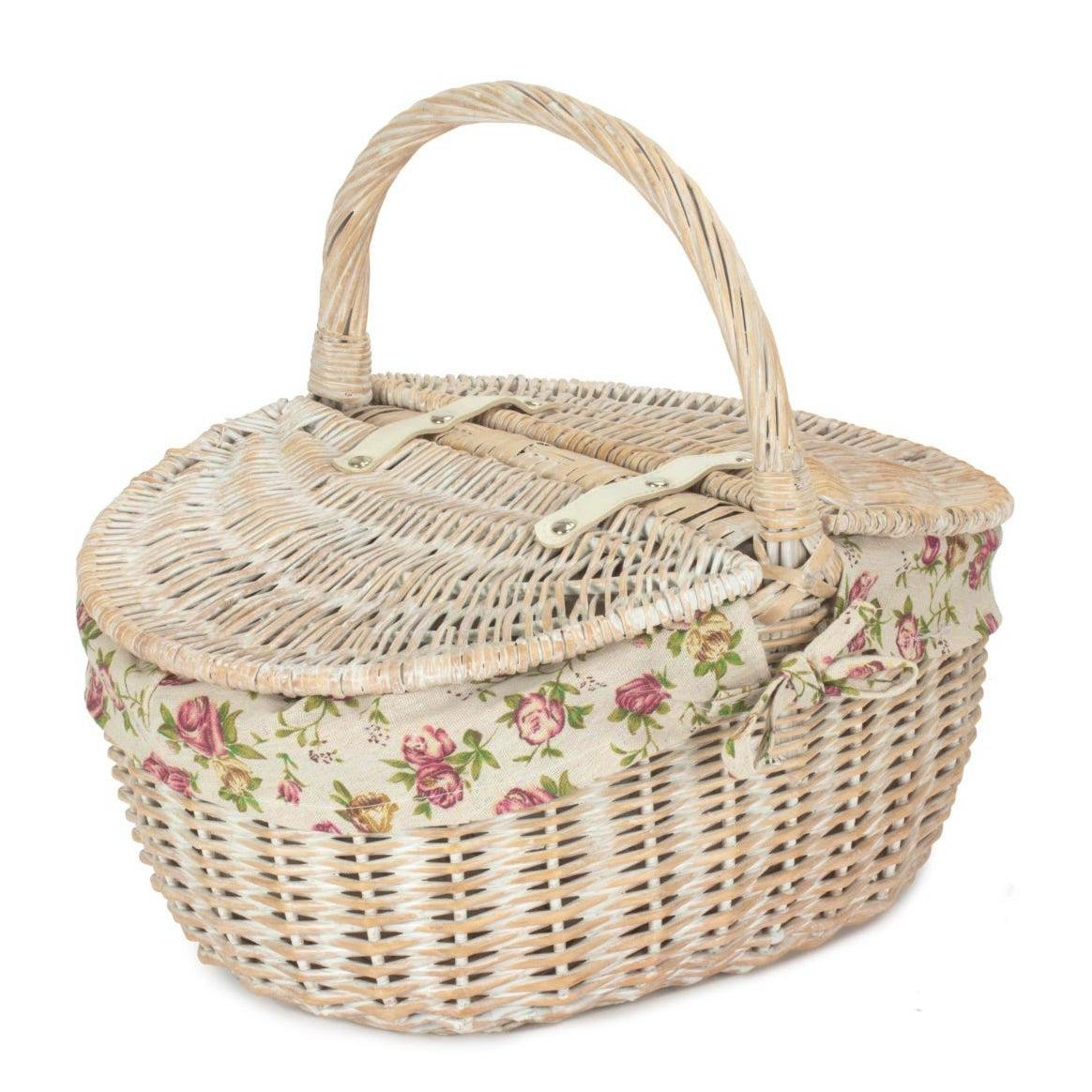 Wovenhill White Wash Finish Oval Picnic With Garden Rose Lining, £73