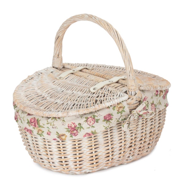 Wovenhill White Wash Finish Oval Picnic With Garden Rose Lining, £73