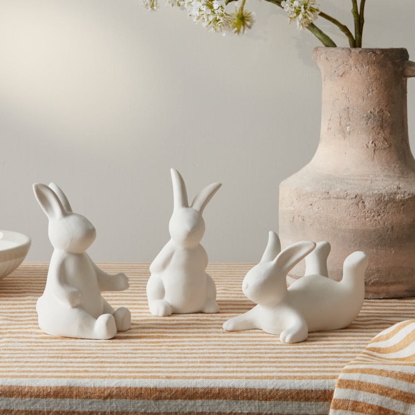 Layered Lounge Set of Three White Ceramic Bunny Decorations, £35