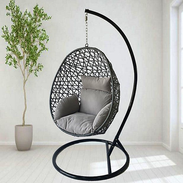B&Q Hortus Grey Hanging Rattan Egg Chair, £199.99