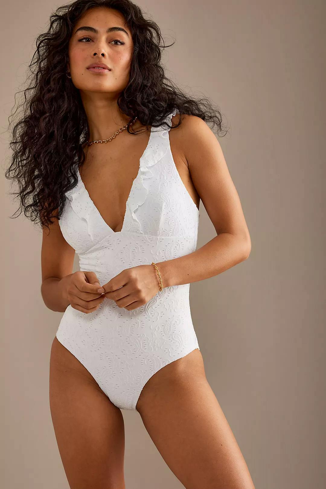 Anthropologie Sea Level Interlace V-Neck Ruffle One-Piece Swimsuit, £115