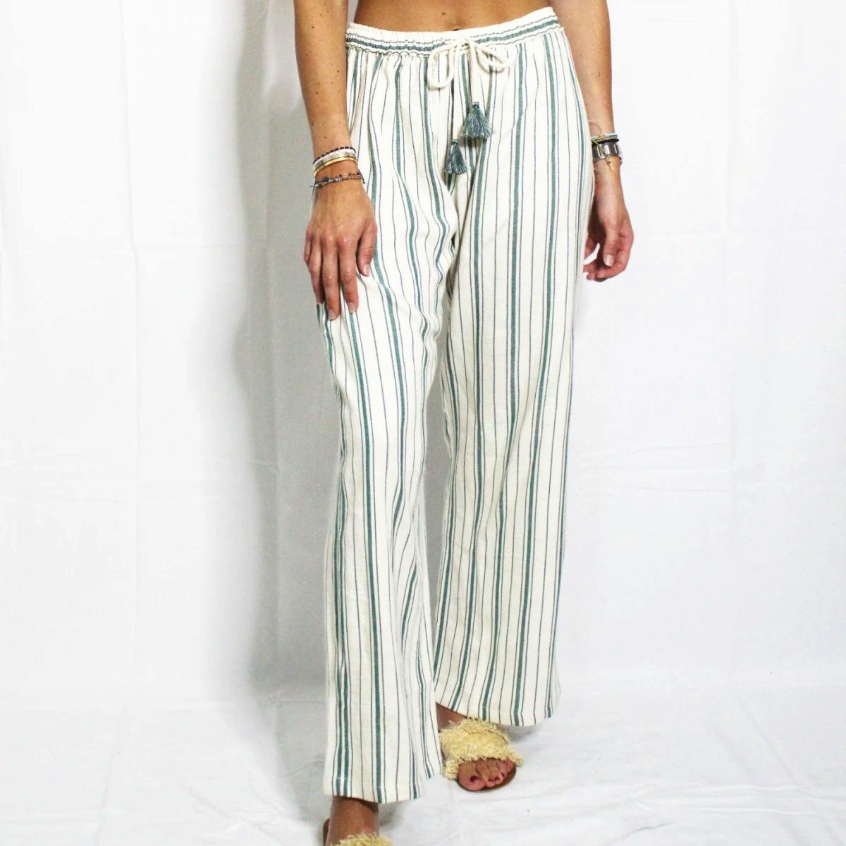 Wolf & Badger Moroccan Green Stripped Beach Trousers, £82