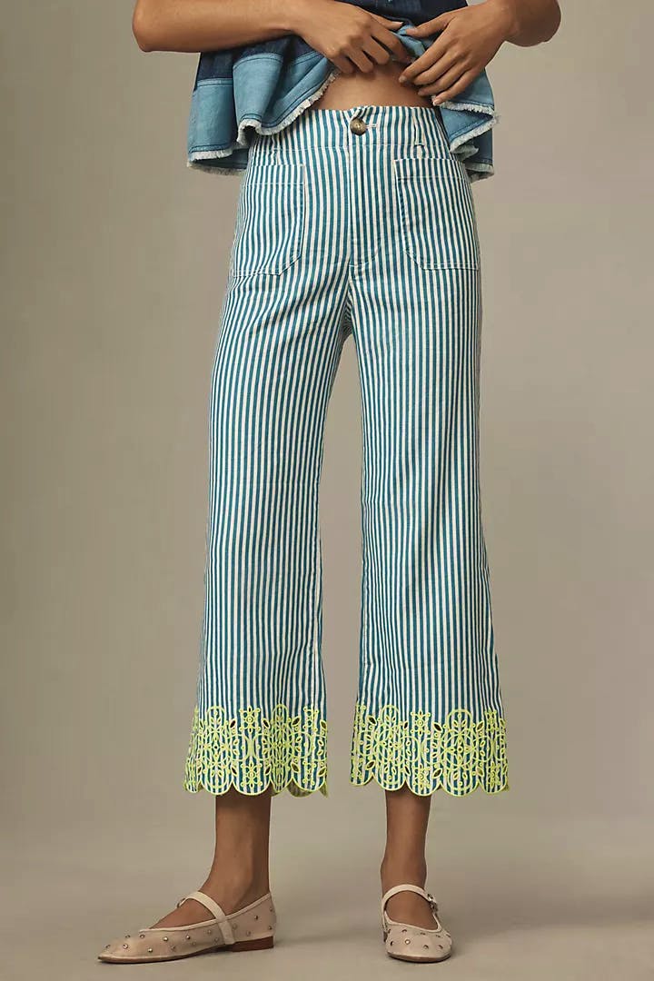 Anthropologie The Colette Cropped Wide-Leg Embroidered Trousers by Maeve, £140