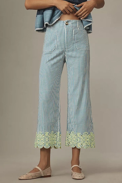 Anthropologie The Colette Cropped Wide-Leg Embroidered Trousers by Maeve, £140
