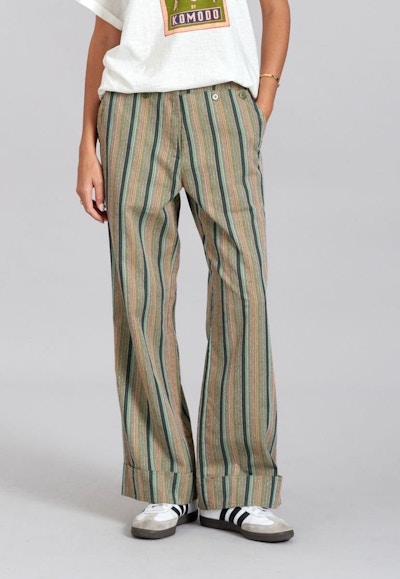 Generous APE TANSY - Organic Cotton Trousers Green Stripe, £87.50