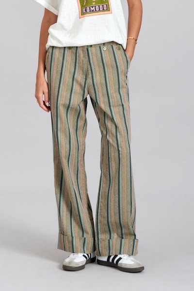 Generous APE TANSY - Organic Cotton Trousers Green Stripe, £87.50