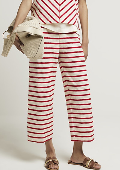 River Island Red Stripe Crop Wide Leg Trousers, £35
